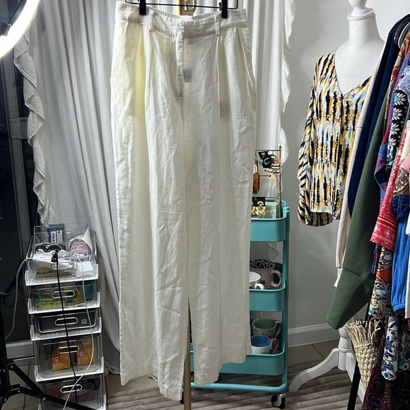 Nwy House Of Harlow Linen Blend Pockets Wide Leg Pants Women Medium White - Picture 4 of 7